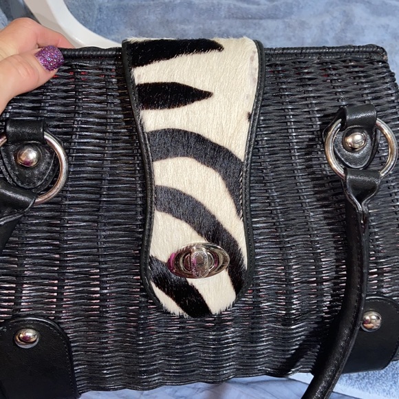 RARE Like new Adrienne Vittadini | vintage 90's wicker bag calf hair - Picture 9 of 16